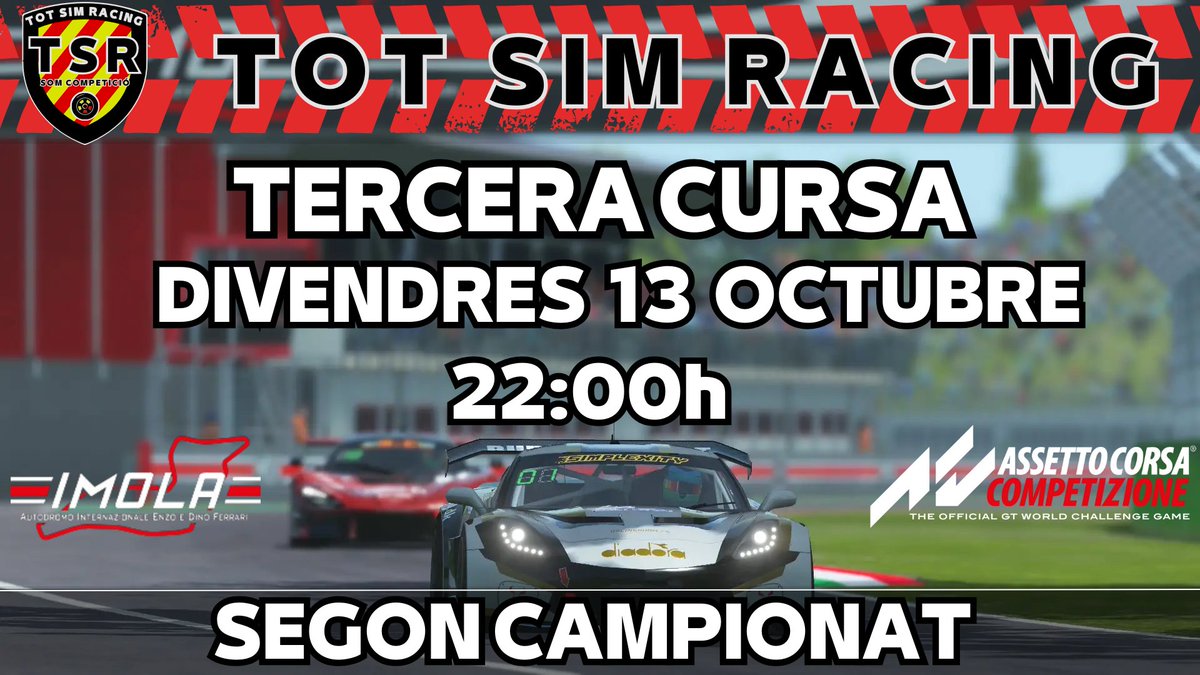 totsimracing's tweet photo. Avui es disputa la tercera cursa del campionat de #TotSimRacing. A les 22h els pilots es desplaçaran fins a @autodromoimola.
A dia d'avui i després de dues curses el podi està molt disputat.
Us agradaria participar-hi? https://t.co/anTFFxpAVZ https://t.co/YesGcGRxuv