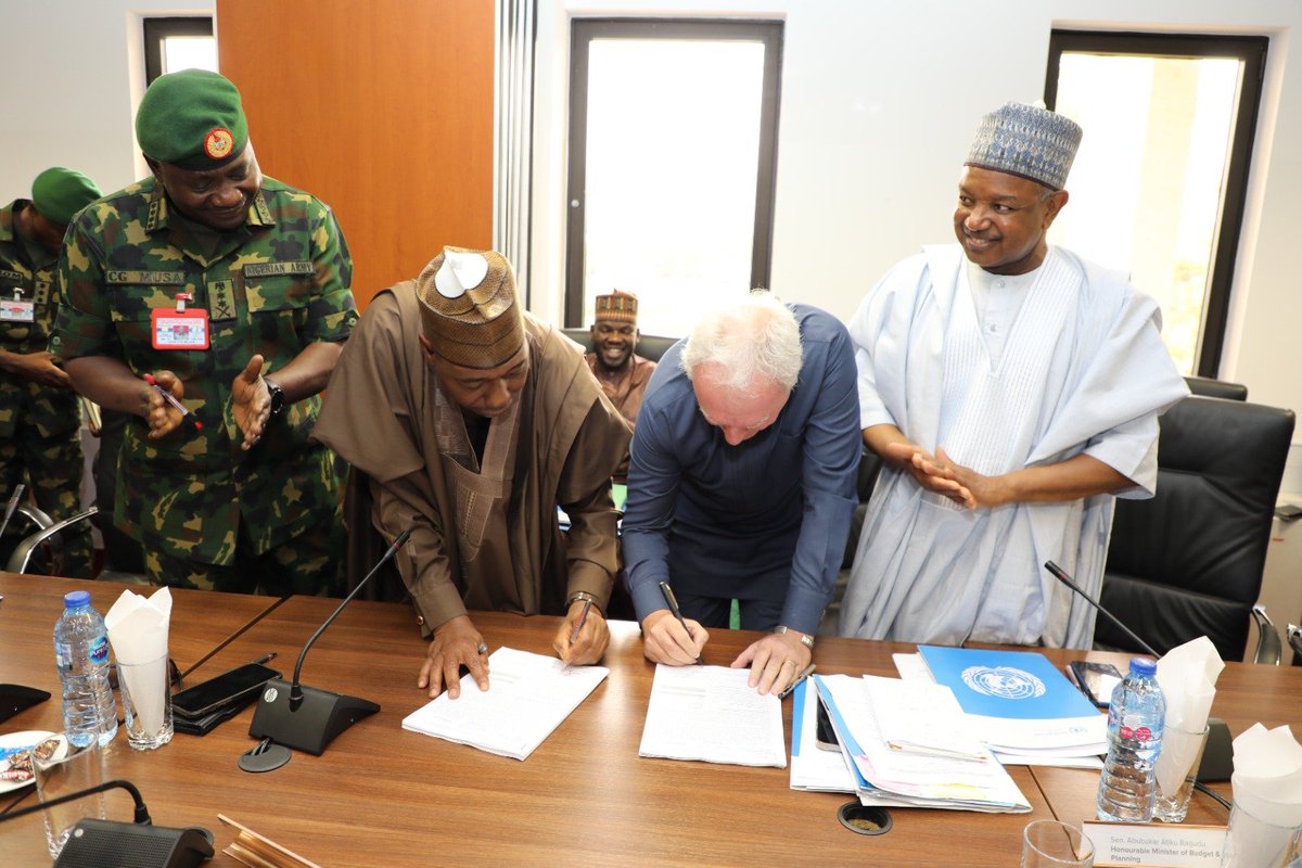 United Nations Nigeria (@un_nigeria) on Twitter photo On 12 October, the Resident &Humanitarian Coordinator <a href="/matzschmale/">Matthias Schmale</a> chaired the inaugural Steering Committee for the Peacebuilding Fund (PBF) project focused on the management of mass exits in Borno State.
<a href="/matzschmale/">Matthias Schmale</a> & <a href="/ProfZulum/">Prof. Babagana Umara Zulum</a> as co chair signed the Terms of Reference. On 12 October, the Resident &Humanitarian Coordinator <a href="/matzschmale/">Matthias Schmale</a> chaired the inaugural Steering Committee for the Peacebuilding Fund (PBF) project focused on the management of mass exits in Borno State.
<a href="/matzschmale/">Matthias Schmale</a> & <a href="/ProfZulum/">Prof. Babagana Umara Zulum</a> as co chair signed the Terms of Reference.
