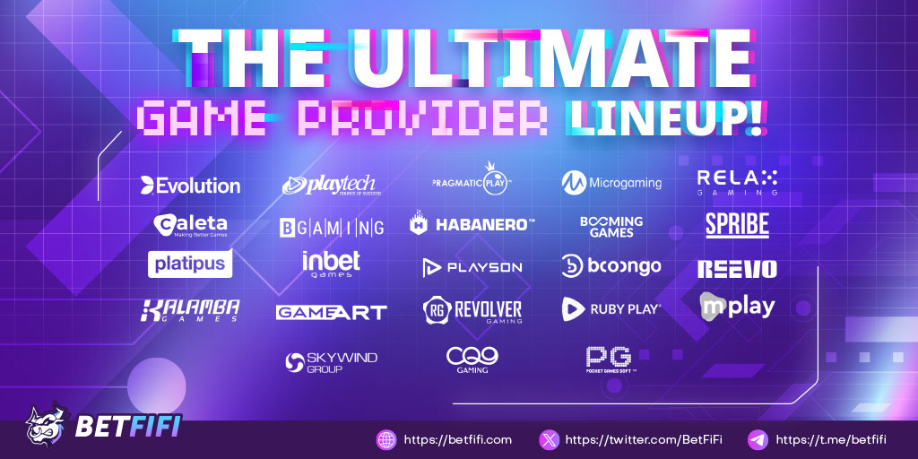 FiFi_Platform's tweet image. 🎮Meet Our Diverse Game Providers🎮

Discover an elite lineup of game providers on BetFiFi offering an extensive range of Slots, Live Casino experiences, and Sportsbook action.

Get ready for more games, more wins, and more fun as we continue to grow together💰

Join the Winners…