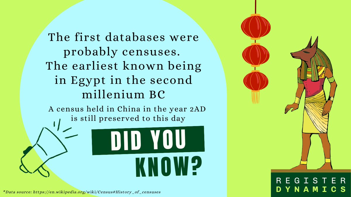 🌀Here's a #data related fact for #FunFactFriday! 

Did you know: The first databases were probably censuses. The earliest known being in 🇪🇬Egypt in the second millenium BC 

#FridayFeeling #FactFriday #FridayFact #FridayVibes #datacommunity #datafacts