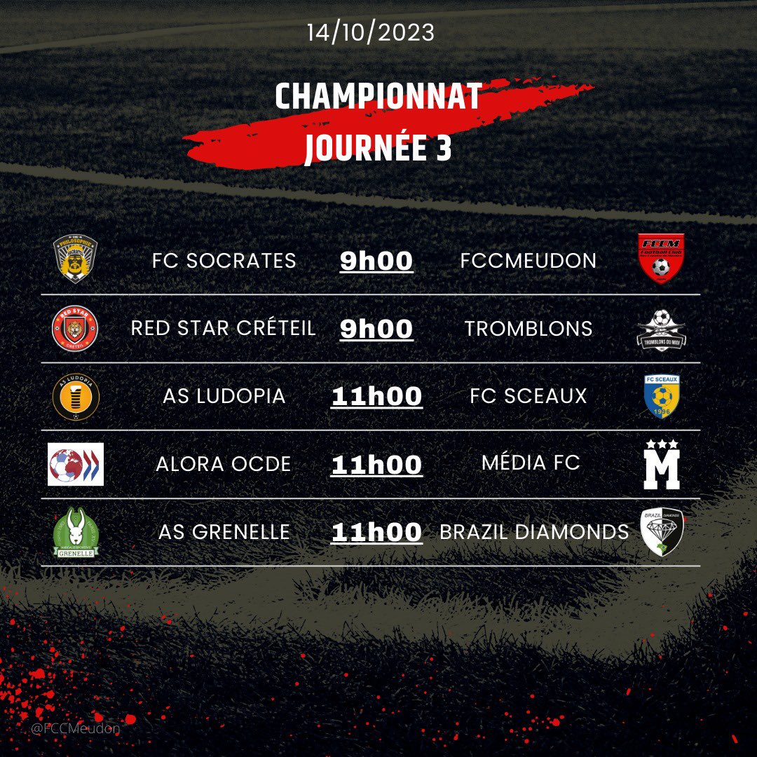ESMeudon's tweet photo. 🚨 JOURNÉE 3️⃣ 🚨

Déplacement sur la pelouse du #FCSocrates , il faudra rester sérieux pour enchaîner une deuxième victoire d’affilée.

L’@ASLudopia reçoit le #FCSceaux à 11h00 pendant que @GrenelleAs reçoit @brazil_diamonds https://t.co/xoTc4LLNNE
