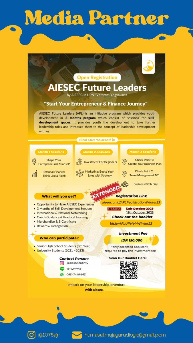 Hoy AIESEC!!
Open For all student in Jogja 
Register: bit.ly/AFLRegistratio… 
More Info:  bit.ly/AFLUPNVYWinter…
IG: @aiesecinupnvy
WA: 0851-7448-6631
Line : @142nvmlf