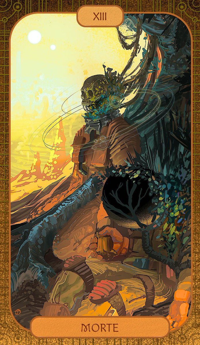 The Death tarot card symbolizes change, transformation and rebirth. Something dies so that something new may be born, in nature and in our own personal life.

I imagined this scene of two astronauts that, through their death and sacrifice, bring life to a distant planet.