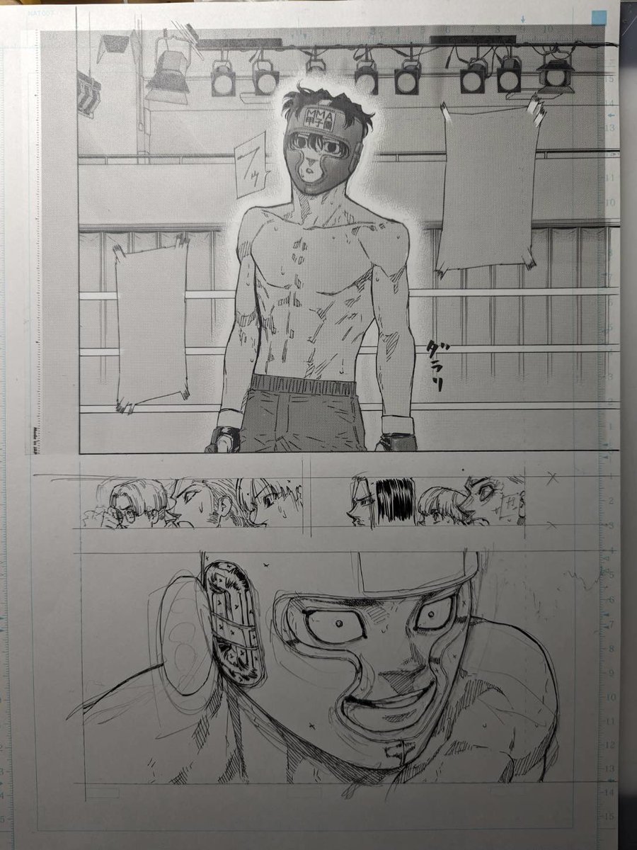 サンデー46号の総合格闘技漫画『#レッドブルー 』お楽しみ頂けましたでしょうか!?
ネタバレ回避の方法を考えてるうちに、なんか金曜になってました!すみません🙇♂️
お詫びに、カッコ良すぎて国宝に指定されそうな生原画の画像をお贈り致します!🙏
(日付が変わったらうぇぶりで最新話が更新です!)