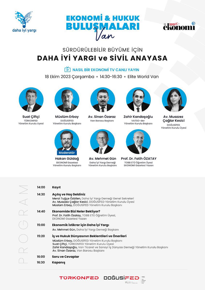 #TURKONFED ve #DOGUSİFED katkıları ile düzenlenen Hukuk ve Ekonomi Buluşmalarında birlikteyiz. Van İş Dünyasını ve Hukukçuları bir araya getirecek bu müthiş toplantıya bekleriz. 
<a href="/turkonfed/">TÜRKONFED</a> <a href="/dogusifed_/">DOĞUSİFED</a>