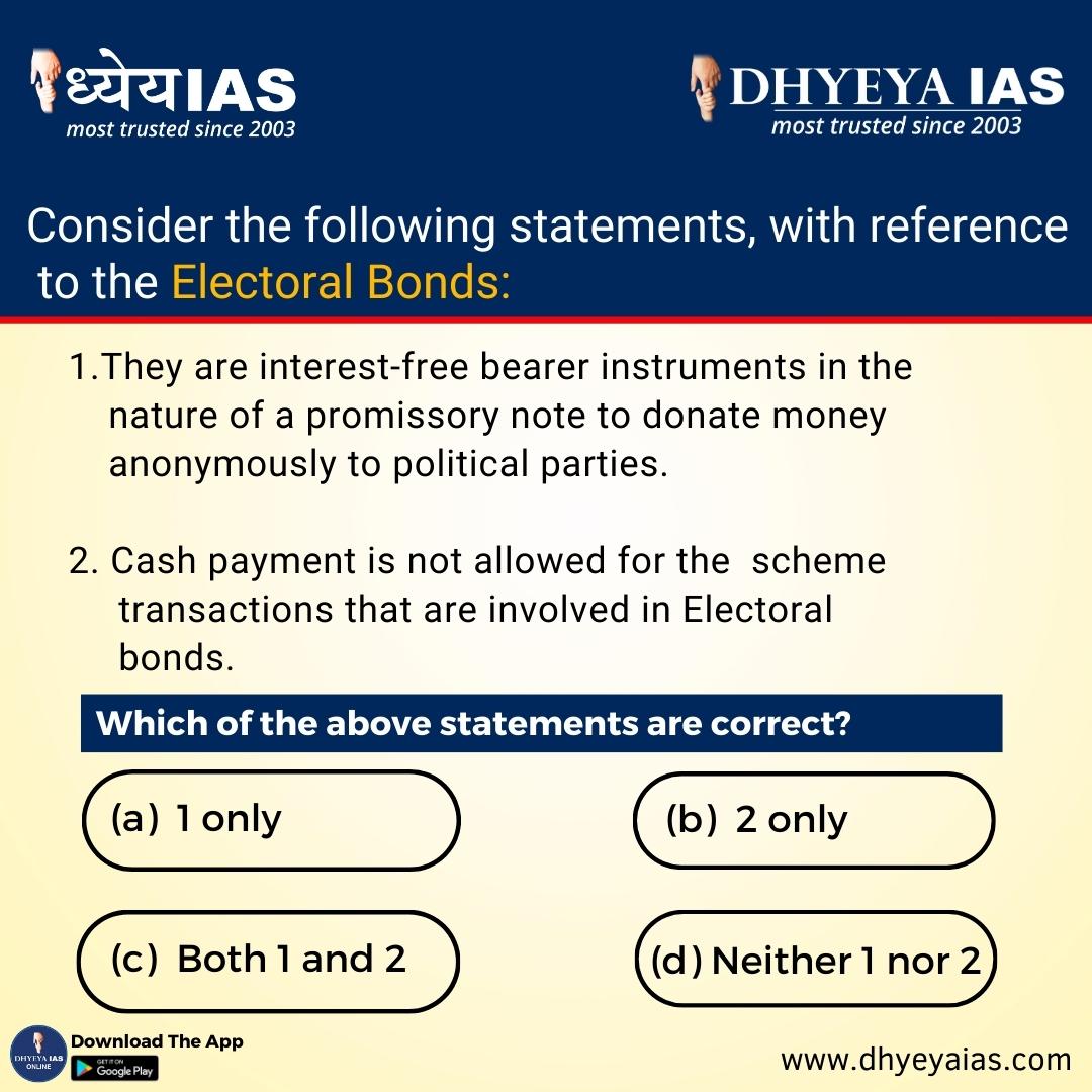 Dhyeya_IAS's tweet photo. Today's question
For more MCQ's Click on the Link given below.
https://t.co/X3jMIZuzfH
#dhyeyaias #dailyquizquestion #quiz #currentaffairs #currentaffairsquestions #Electoral #bonds #cashpayment https://t.co/B8M5SwfhiT