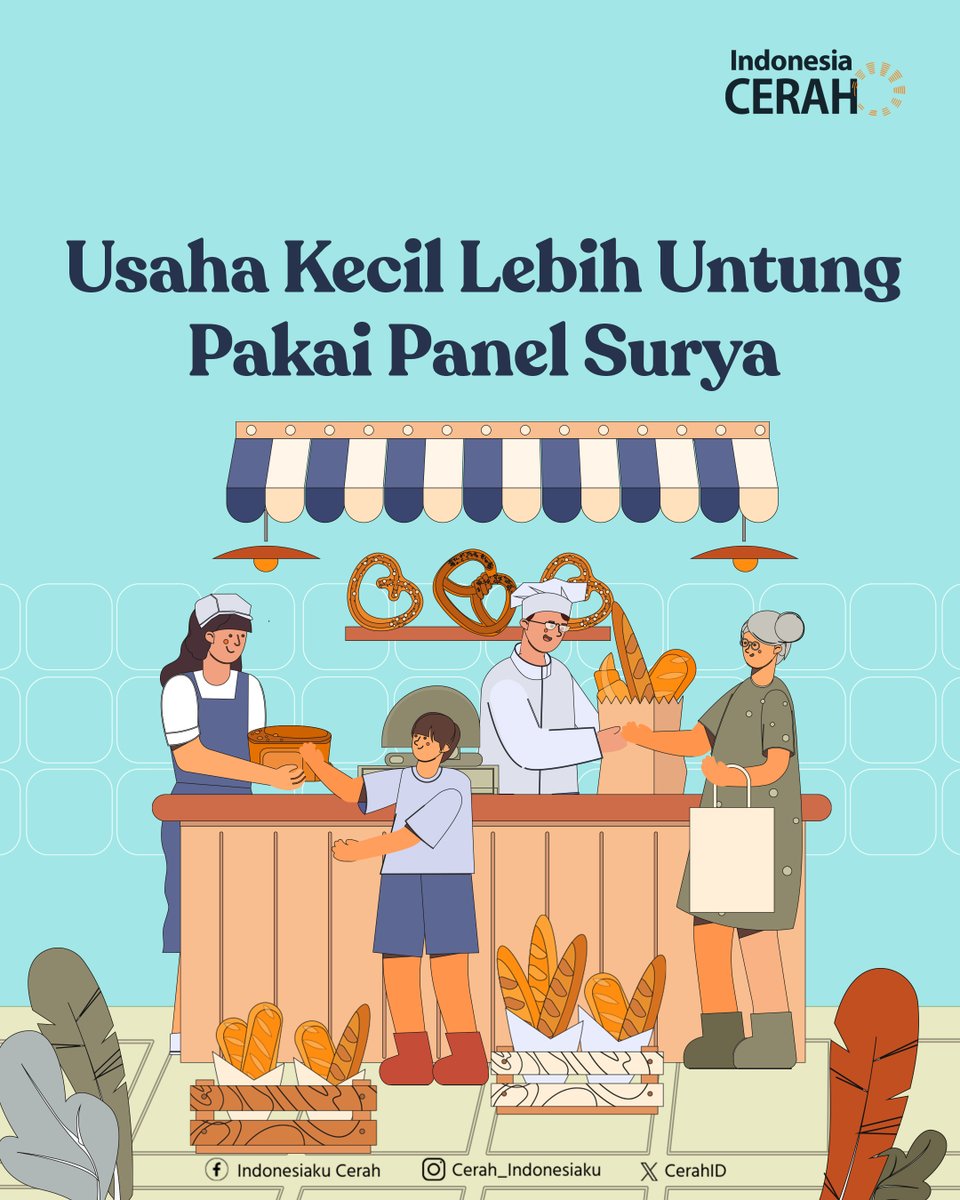 CerahID's tweet photo. Bermula dari tagihan listrik yang jadi beban cukup besar, sejumlah Usaha Mikro, Kecil, dan Menengah (UMKM) beralih menggunakan panel surya sebagai sumber energi. Hasilnya, biaya yang harus dikeluarkan oleh UMKM berkurang, sehingga pendapatan yang diperoleh menjadi lebih optimal. Bonusnya, UMKM ini turut berkontribusi pada upaya mitigasi krisis iklim.

Antusias pelaku usaha beralih ke energi terbarukan seharusnya menjadi dorongan bagi pemerintah untuk lebih ambisius wujudkan transisi energi. Apalagi, manfaat ekonomi energi hijau ini nyata dirasakan masyarakat.

#IndonesiaCerah #EnergyTransition #EkonomiHijau #EnergiTerbarukan #GreenEconomy #RenewableEnergy #PLTS #PanelSurya #UMKM