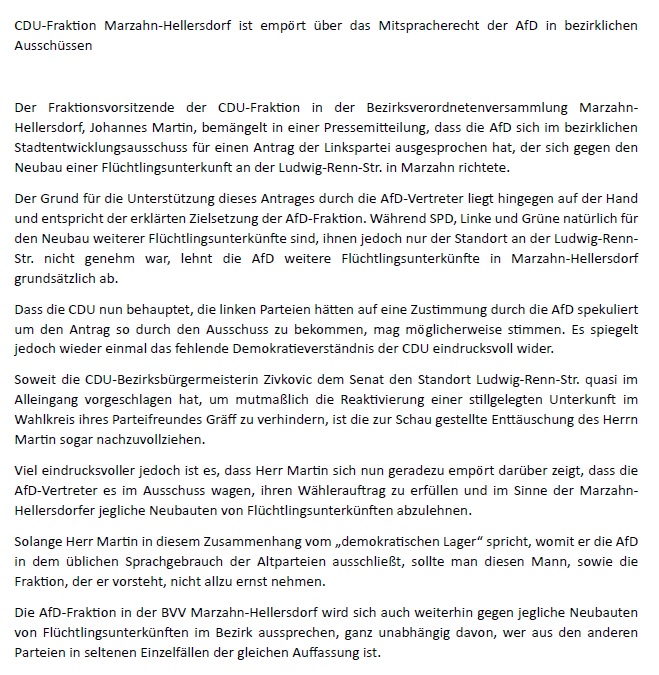 AfDFraktionMahe's tweet photo. CDU-Fraktion Marzahn-Hellersdorf ist empört über das Mitspracherecht der AfD in bezirklichen Ausschüssen.

#afdmahe #bvvmahe #bvv #marzahn #marzahnhellersdorf #afdfraktionmahe #afdberlin https://t.co/4yKXlTRrQx