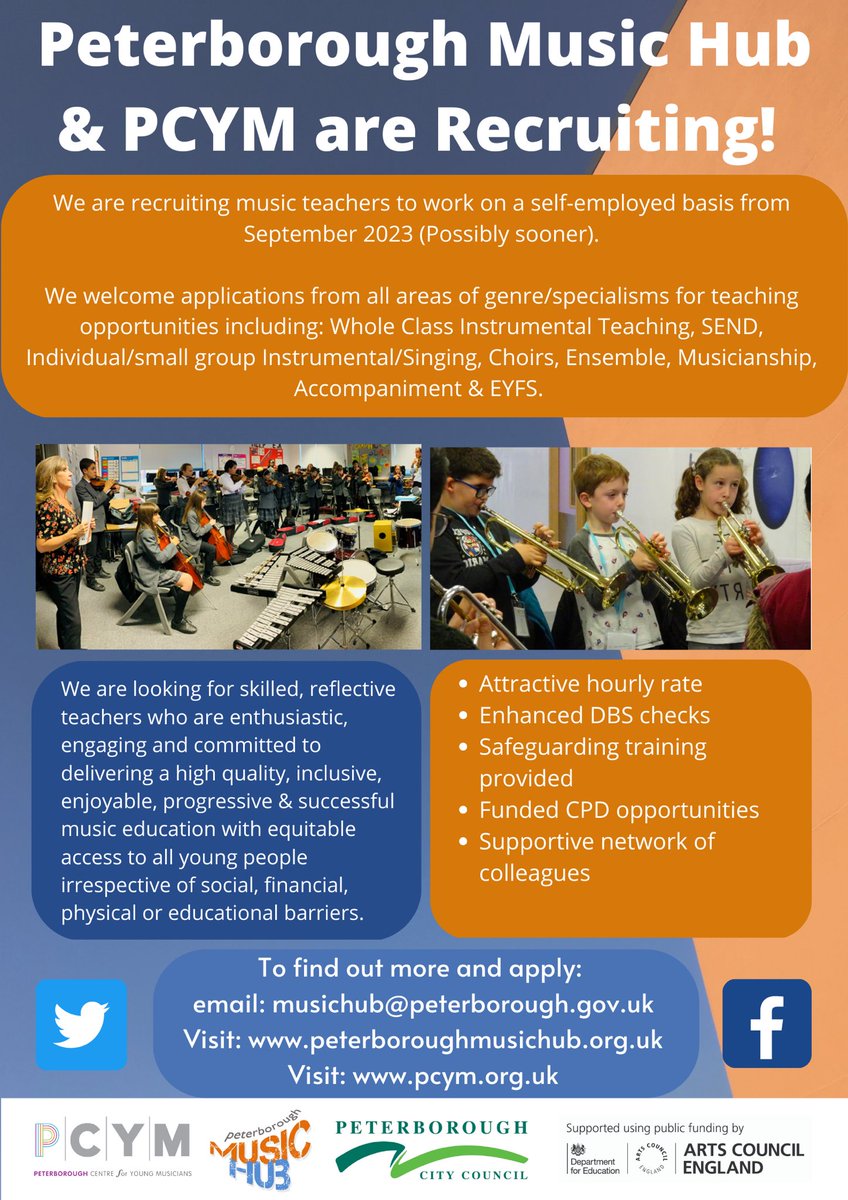 Woodwind teacher needed for Saturday mornings, Peterborough - please share with your colleagues, friends, institutions etc.