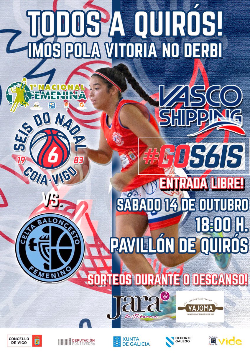🏀 TOD@S A QUIRÓS‼️

O Sénior Feminino de Primeira Nacional, invicto, disputa a terceira xornada da competición.

⏰ O sábado ás 18:00 horas recibimos ao <a href="/Celtabaloncesto/">CELTA BALONCESTO</a> no pavillón de Quirós.

👉🏻 Entrada libre. Haberá grandes sorteos no descanso.

Agardámosvos a tod@s! #GOS6IS
