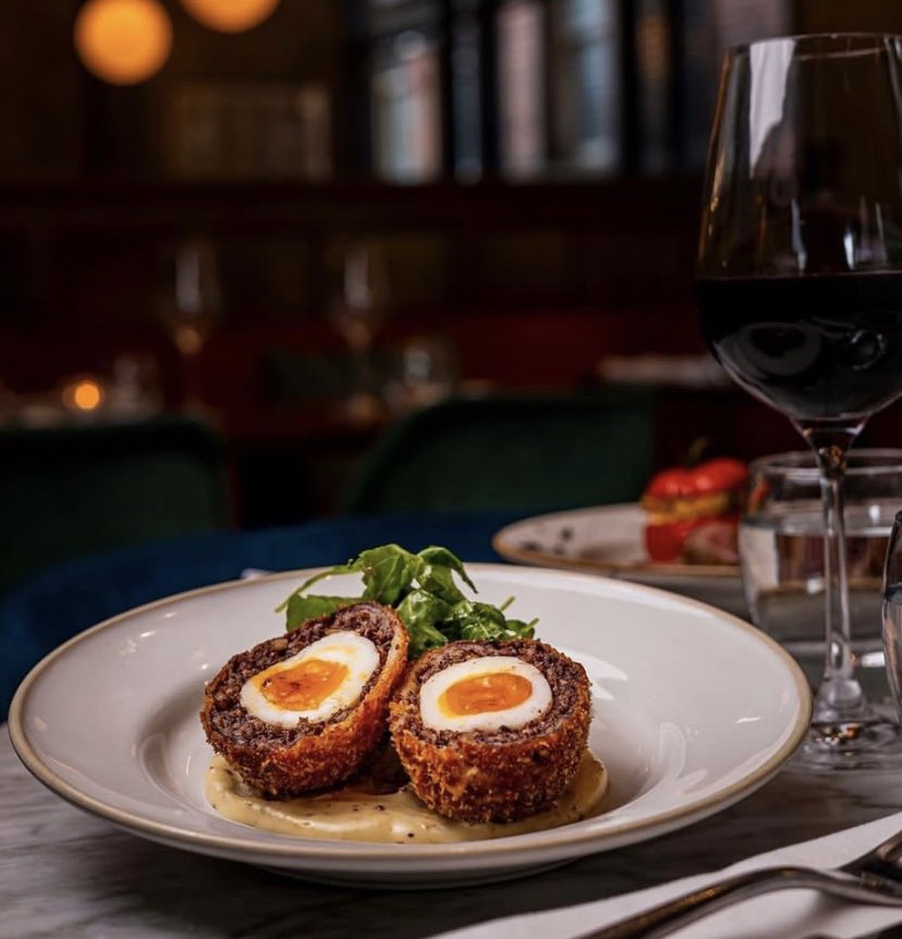 Our scotch egg is a thing of beauty 🥚 

Using the finest handmade black pudding courtesy of @janerussells in Co. Kildare, it sits on a bed of sauce gribiche and lamb’s lettuce. A real favourite on the menu

#chequerlanebyjamieoliver #LocallySourced #HomemadeDressings