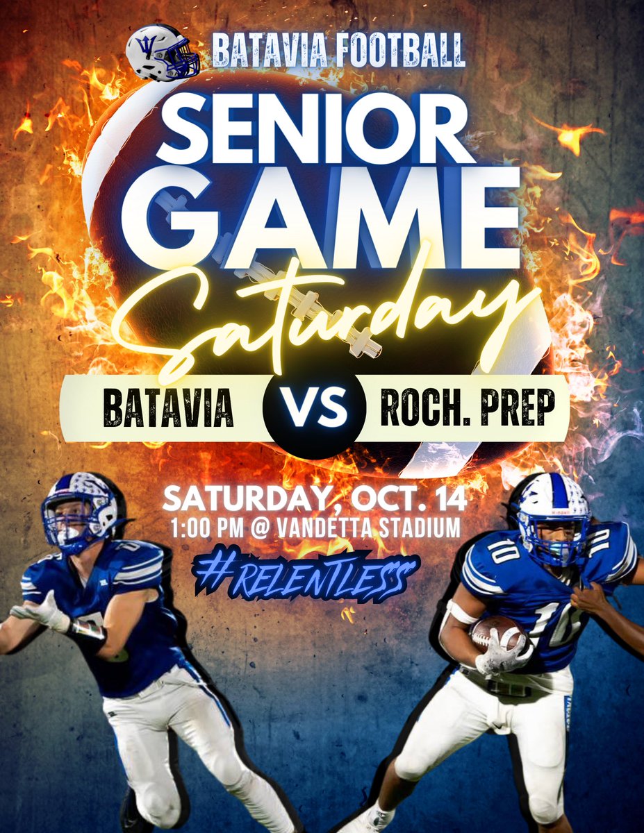 CoachVeltz's tweet image. 🏈 Batavia v. Rochester Prep
🗓️ Sat., Oct. 14 | 1 PM
📍 VanDetta Stadium
🏟️ Senior Recognition
🎥 fan.hudl.com/usa/new-york/b…

@BataviaCSD @BCSD_BlueDevils @SecVFootball 

Thank you @stephenognibene for the photography used in the the graphic!