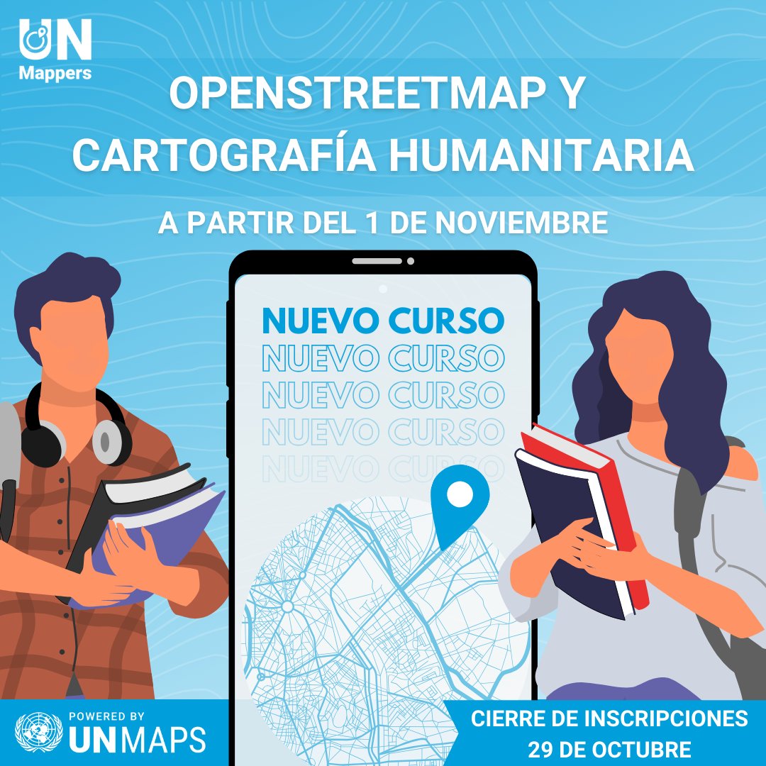 📚¡Nueva oportunidad de #formación! 

💻El 1 de noviembre comenzará nuestro curso #OSM y cartografía #humanitaria en español.
📅Inscripciones hasta el 29 de octubre 

Más información👉tinyurl.com/cursoES23