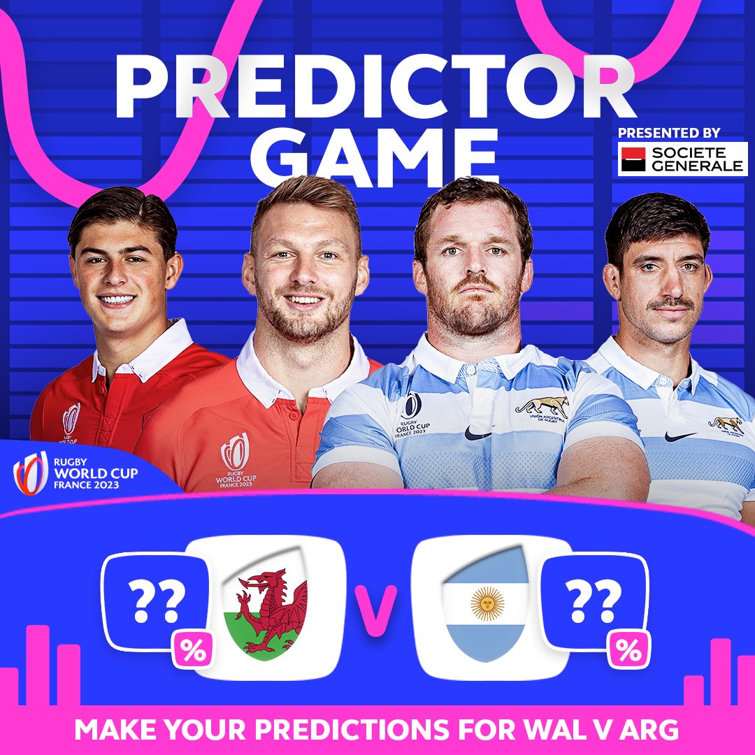 rugbyworldcup's tweet photo. It's time to make your #WALvARG call with the #RWC2023 Predictor Game๐
#PredictorGame | @Paramourdurugby | @SocieteGenerale