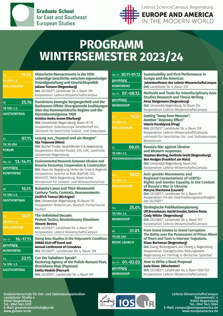 We prouldy present our new programme for the upcoming winter term - thriling events are lining up in cooperation with @LeibnizIOS, @seeFField, @uni_regensburg a.o...stay tuned!