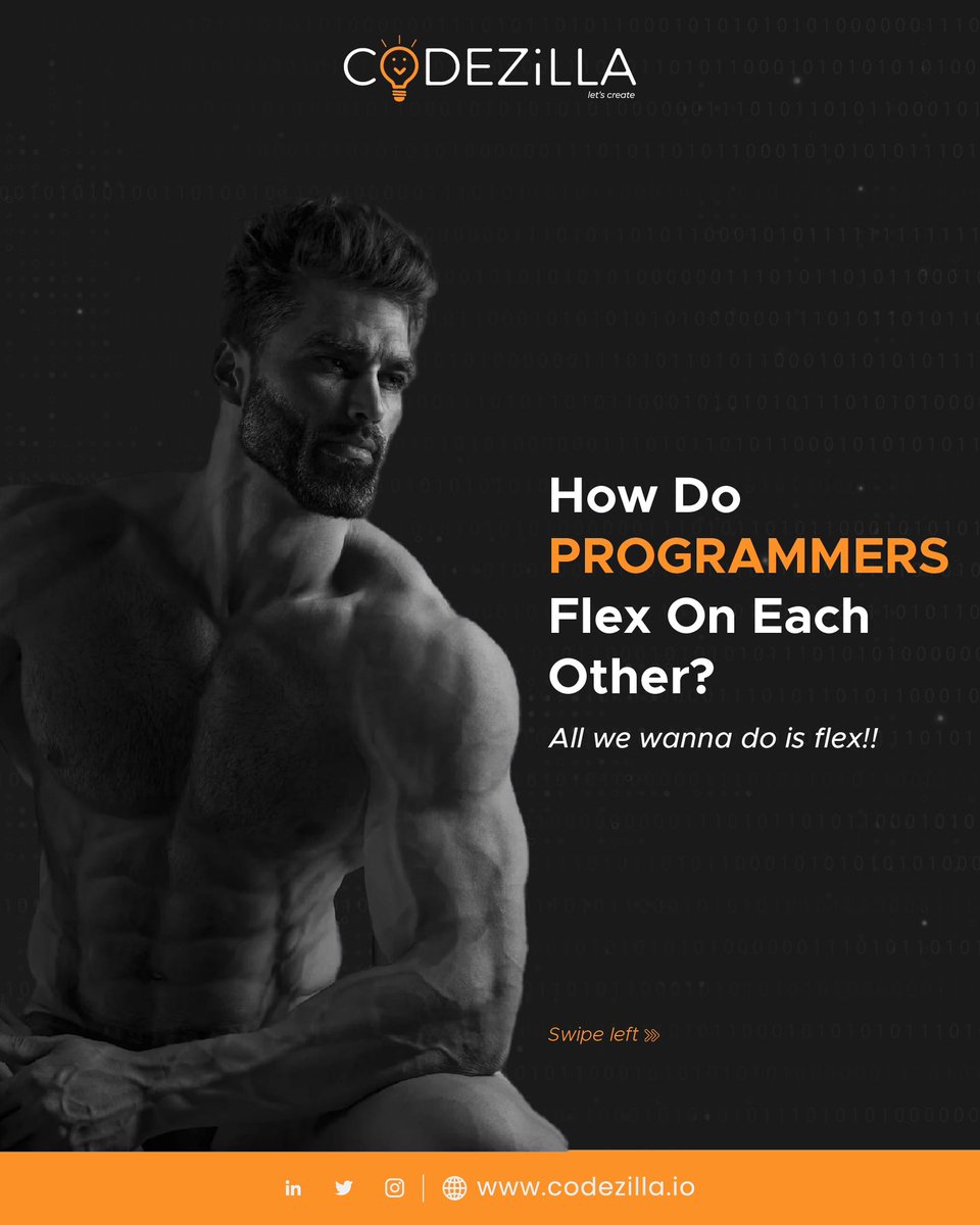 codezillians's tweet image. Programmers and Coders have their own ways of flexing.

Here are some ways programmers flex with each other.

Tell us in the comment section How do you flex as a Programmer?

#codezillans #programmerhumor #programmer #programmingmemes #programming #programmerslife #codezilla