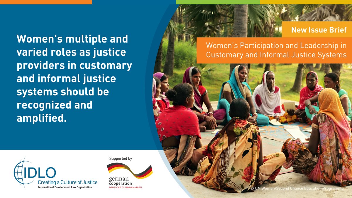 IDLO's tweet photo. Women are not only users of customary &amp; informal justice systems but leaders &amp; changemakers, too. 

Learn more about the roles of women as justice providers &amp; agents of change in our new issue brief, produced with support from @BMZ_Bund. 

➡️https://t.co/AYiOaP2rDe https://t.co/QKN5kPYzRf