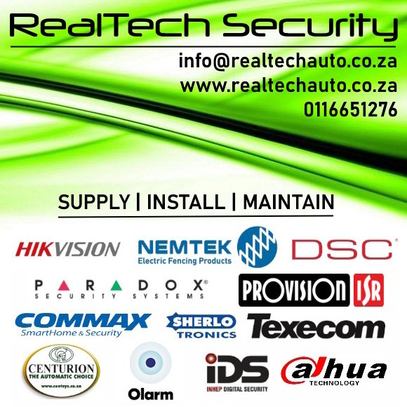 RealTechSecure's tweet photo. #RealTechSecurity - Supply, Install and Maintain only the best security products. Workmanship guaranteed. 0116651276 #Paradox #DSC #Texecom #IDS #HikVision #Dahua #ProVision #Olarm #Nemtek #JVA #Centurion #Sherlotronics #Comb #Commax #AlarmApp https://t.co/P7mPj4GVqL