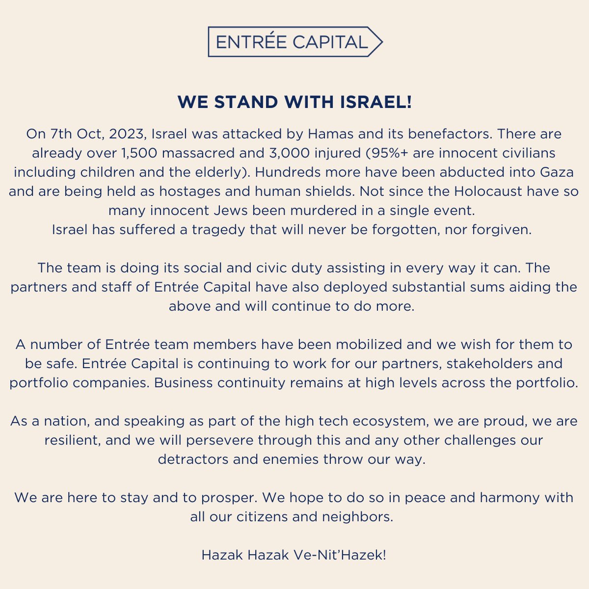 WE STAND WITH ISRAEL!

On 7th Oct, 2023, Israel was attacked by Hamas and its benefactors. There are already over 1,500 massacred and 3,000 injured (95%+ are innocent civilians including children and the elderly). Hundreds more have been abducted into Gaza and are being held as