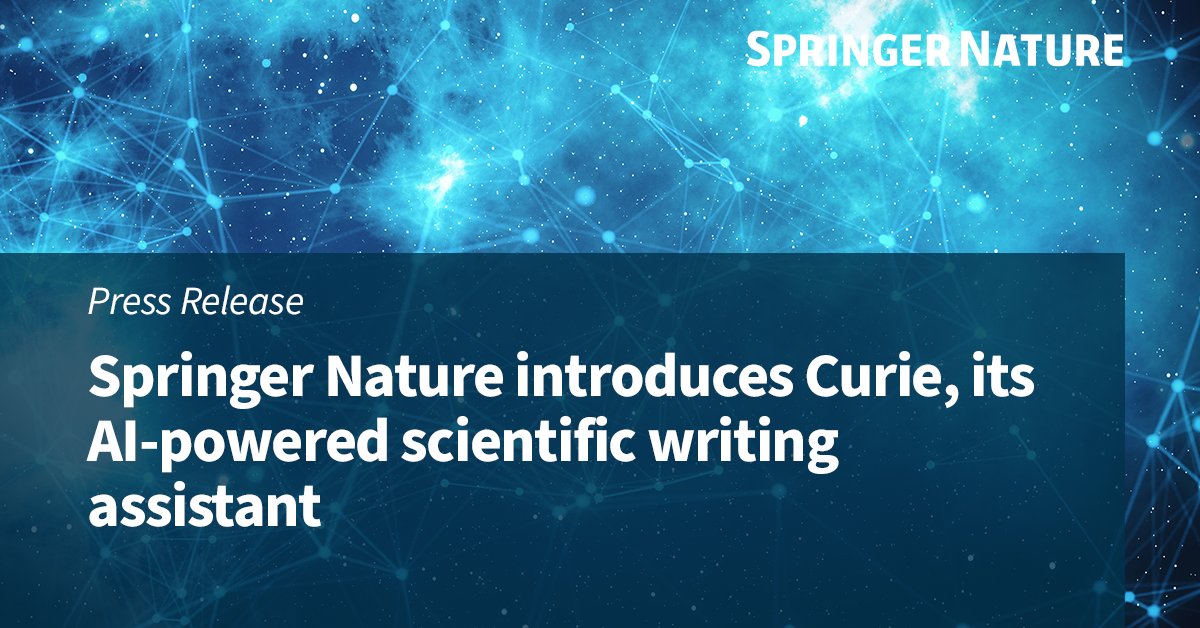 SpringerNature's tweet photo. Research shows it takes non-native English speaking scientists 51% more time to write a paper. We are thrilled to announce Curie, a new AI-powered in-house writing assistant to support researchers, particularly those whose first language is not English: https://t.co/wcgln6A9Ai https://t.co/VNOTXfMNRZ