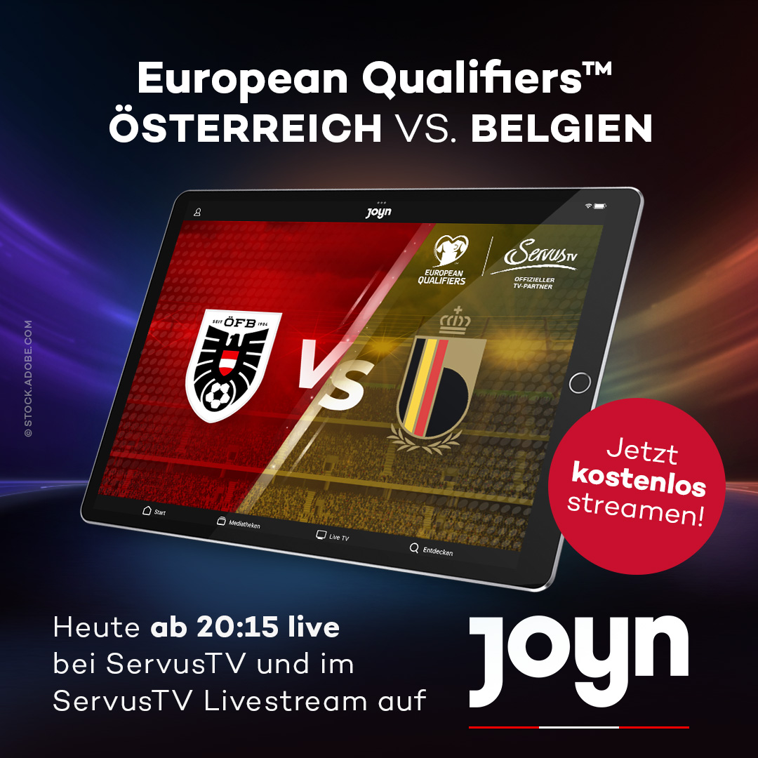 joynoesterreich's tweet photo. Heute Abend ist es endlich soweit! 🎉 Österreich 🇦🇹 trifft in der EM-Qualifikation auf Belgien 🇧🇪. ⚽🏆
Wie glaubt ihr, wie das Spiel ausgeht? 🤔
📺Heute ab 20:15 live bei ServusTV und im ServusTV Livestream auf Joyn 📲 https://t.co/ZfvAyLyNxi #superstreamer #joyn #kostenlos https://t.co/EyLIV45ll7