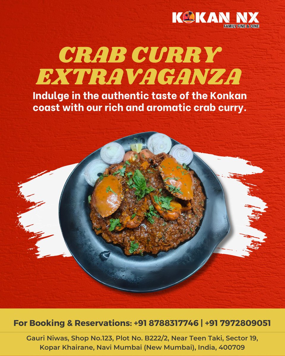 KokanNx's tweet photo. Indulge in the flavors of Konkan special crab curry today - a culinary masterpiece that's a true symphony of spices and coastal delights. Call now: +91 7972809051. Visit Us today! #crab #crabcurry #Pune #navimumbai #vashi #nerul #koparkhairane  #foodfriday #konkan #kokan https://t.co/lZ7gf09orE
