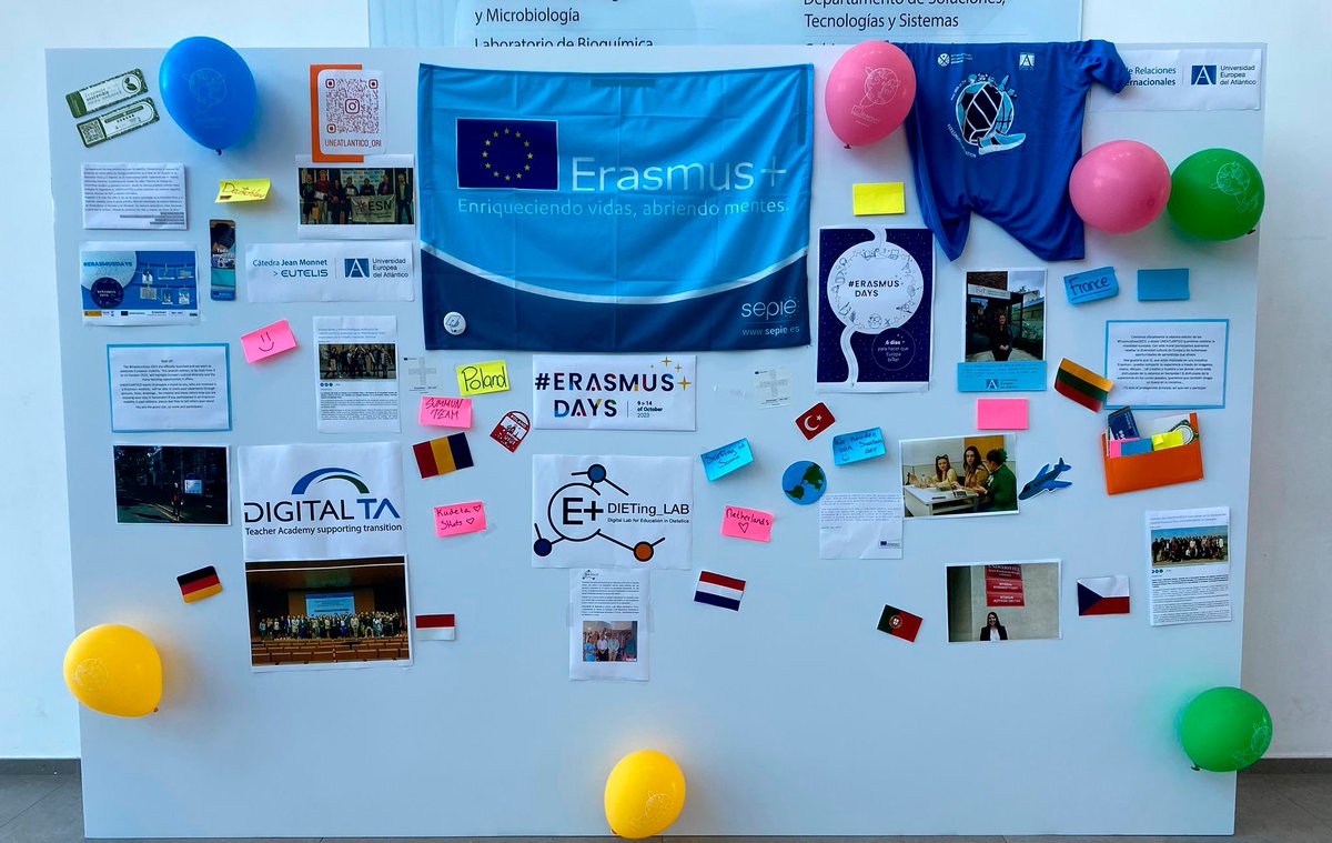 DietingLab's tweet image. This week @uneatlantico  joined the celebration of the Erasmus Days with the placement of a mural that seeks to highlight all its Erasmus initiatives, including its work in research projects. @sepiegob

#ErasmusDays #UNEATLANTICO #EDietingLab #Nutrition #Dietetics #ErasmusPlus