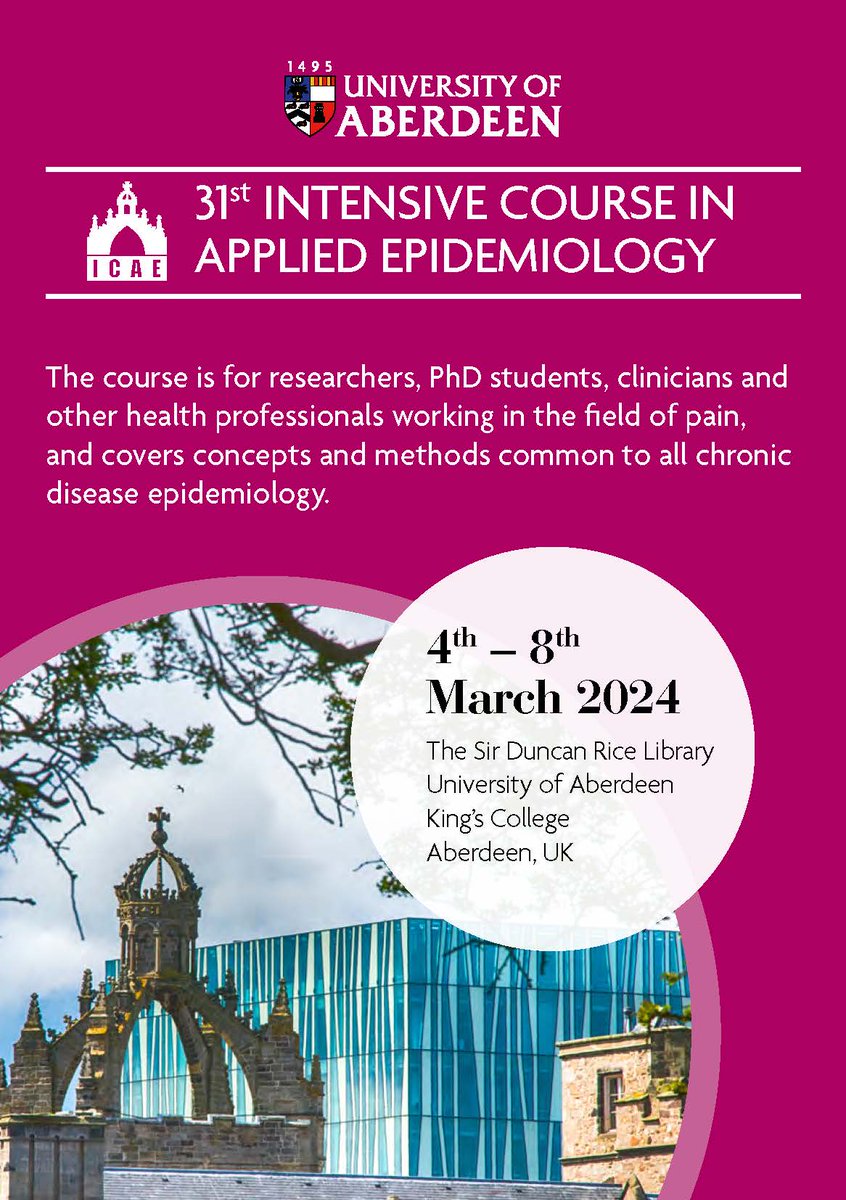 UoAEpi's tweet image. Act Fast! Secure your spot on the 31st #IntensiveCourse #AppliedEpidemiology 2024 (ICAE). Elevate your expertise in #ChronicDiseaseEpidemiology with #ExpertLedSessions #HandsOnWorkshops &amp;amp; #GlobalNetworkingOpportunities. #EarlyBirdRegistration closes 24 Nov 2023📚💡#AberdeenICAE