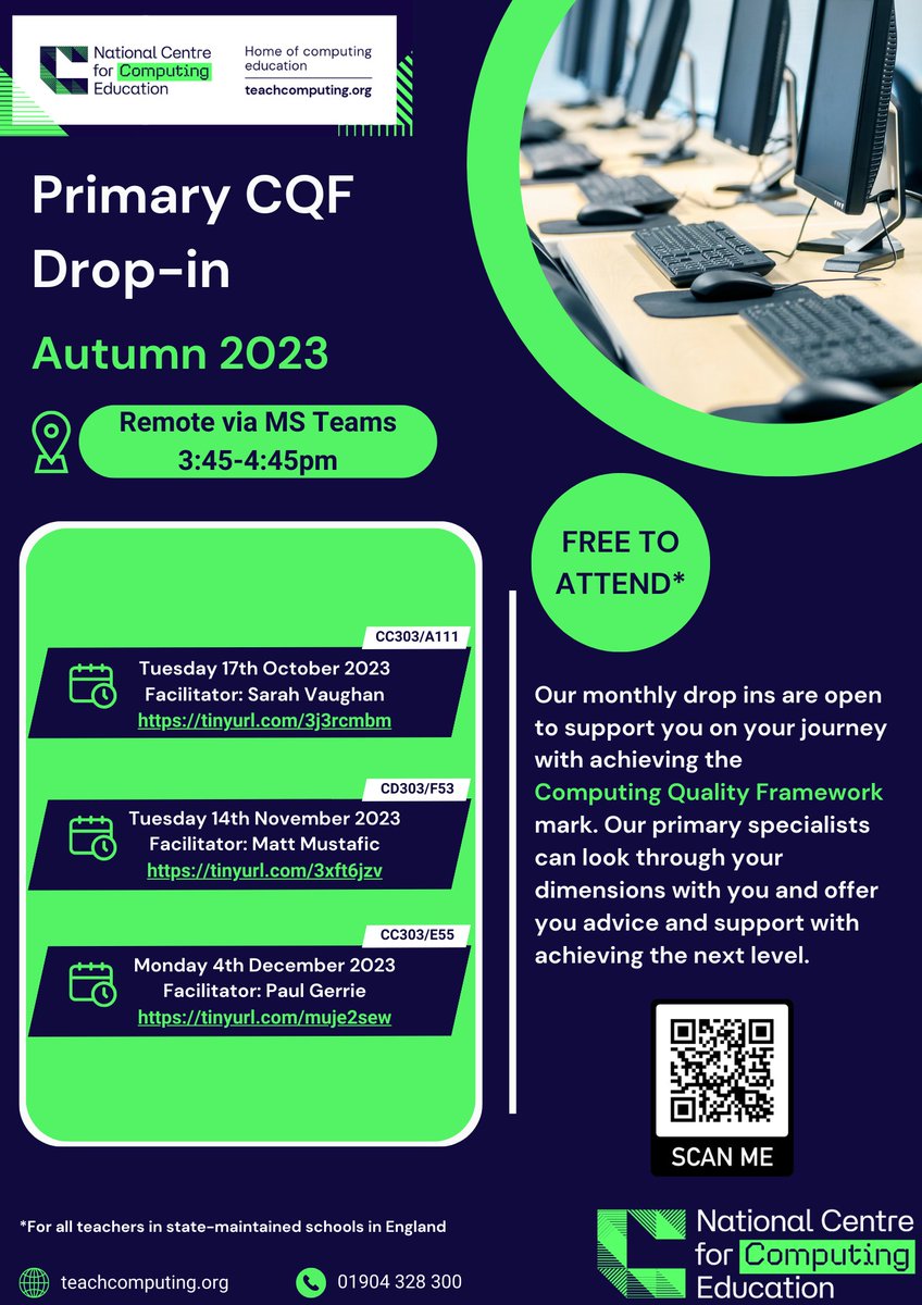 Looking for support with the CQF? We now have monthly drop in sessions to support you on your journey @DigitalPrimaryT @AmazingICT_Paul @WeAreComputing @ComputingHubSOT @BCComputingHub drive.google.com/file/d/1Ma4nbg…