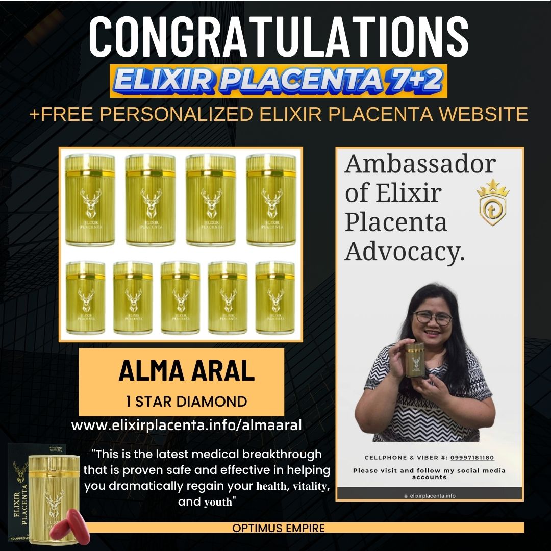 ElixirPlacenta's tweet image. Congrats Alma C. Aral for availing Auto Diamond (7+2) with free Subscription of Personalized Elixir Website as Brand Ambassador📷
Visit 📷 elixirplacenta.info/almaaral
#elixirplacenta #brandambassador