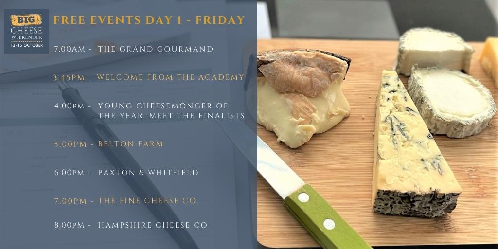 cheese_academy's tweet photo. It's Day 1 & we can't wait to get tasting, sniffing & viewing. Here's a quick look at today's list of cheese events, all FREE TO JOIN! Don't forget to take your cheeses out of the fridge an hour in advance if you're tasting along!
https://t.co/KJxmAve4KS
#bigcheeseweekender https://t.co/9OqGQWjLGC