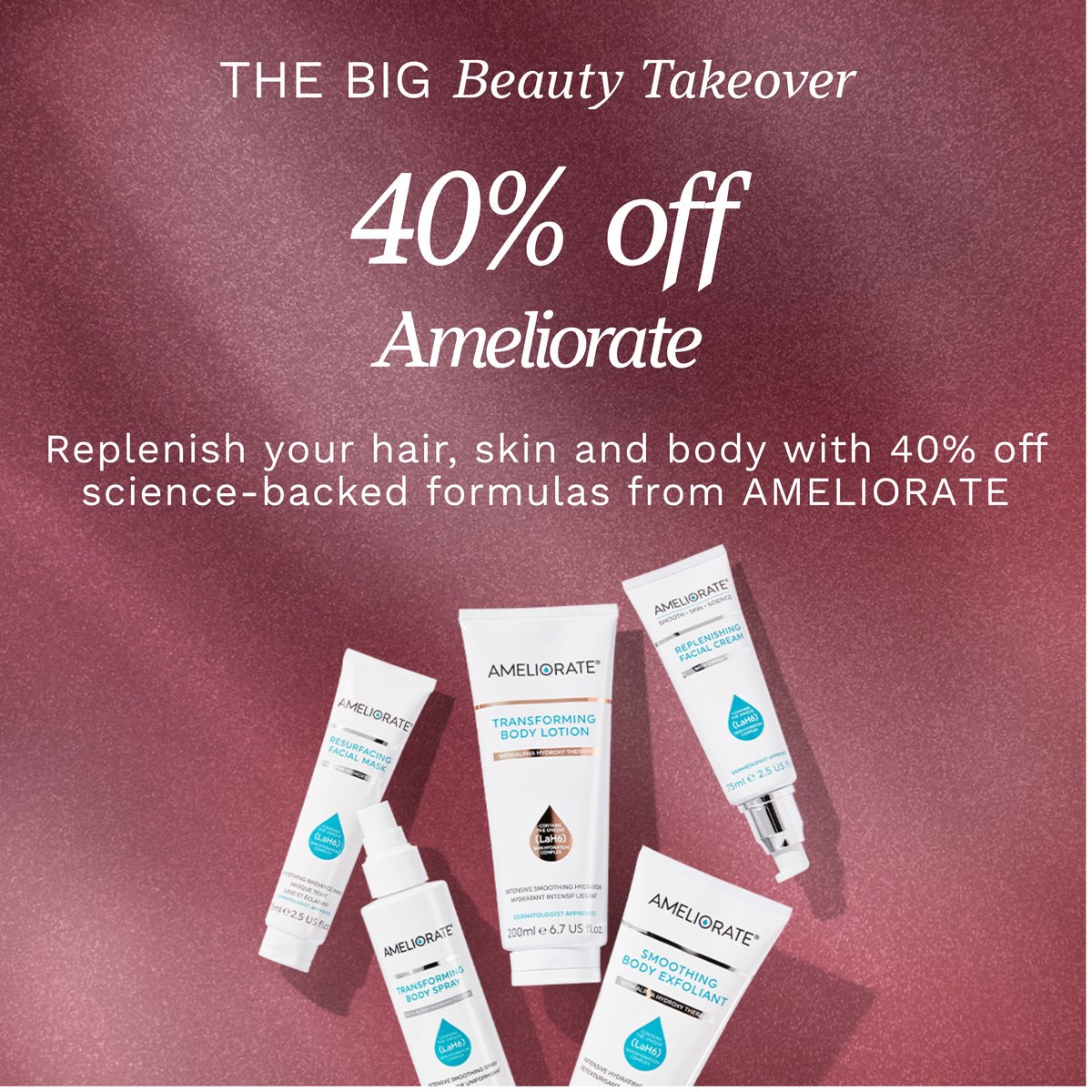 🔥 Check it out! Get 40% OFF TODAY ONLY from AMELIORATE - the solutions for all your skincare questions. Plus, get an extra 5% off when you shop through our app. Hurry and don't miss out: bit.ly/46tHJB5