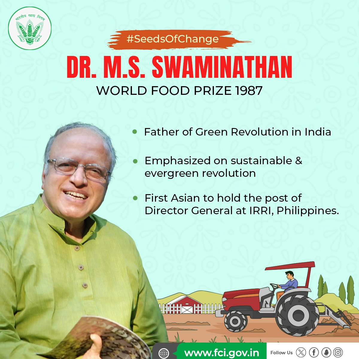 (1/2) Dr. M.S Swaminathan was one of the most respected & internationally recognised agriculture scientist. His experiments with seeds, farming technology, sustainable agri-food system dawned the golden-age in Indian farming technology. #SeedsOfChange #WorldFoodDay2023