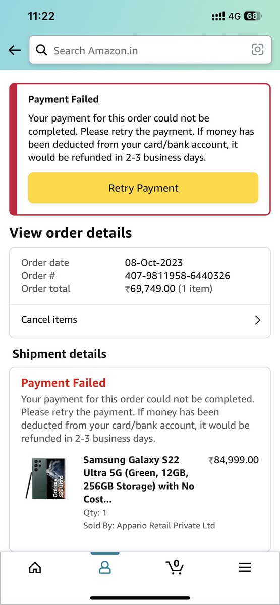 Harshke1996's tweet photo. @amazonIN 

I ordered and till now neither my mobile nor my refund has come. https://t.co/Gs0jzgYshY