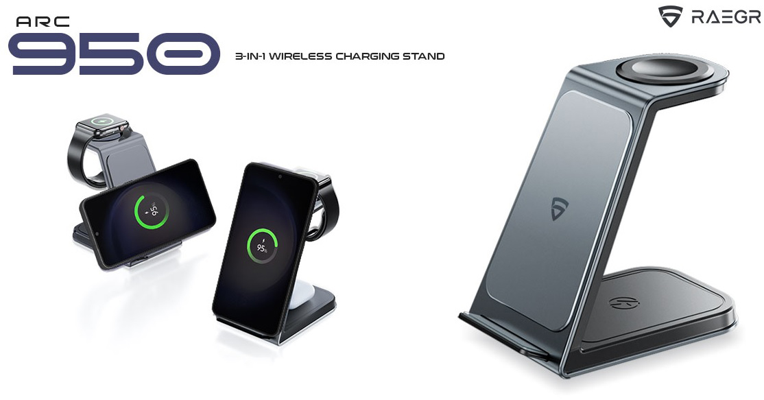 RAEGR Arc 950 3-in-1 15W Wireless charging stand  launched for Rs. 2249