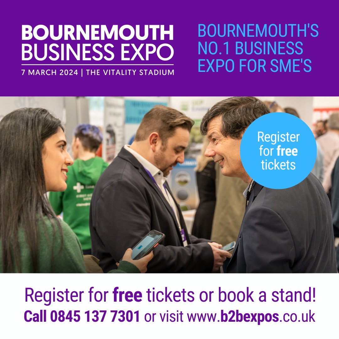 Networking is key for growing any local business! 🤝 Get started by registering to attend Bournemouth's BIGGEST free networking showcase event: b2bexpos.co.uk/event/bournemo… #BournemouthExpo