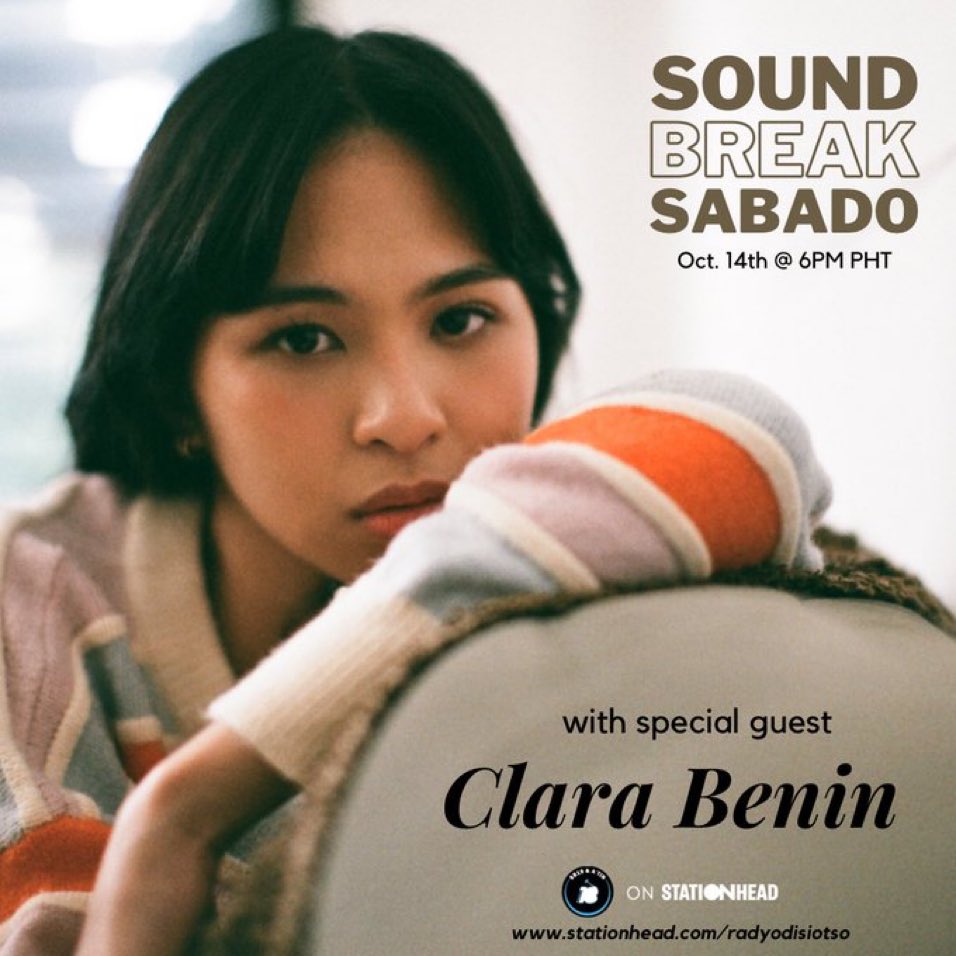radyodisiotso's tweet photo. See you on StationHead this Saturday with @clarabeninmusic!

We’ll talk about “befriending my tears” and she’ll take on our songwriting challenge! What will she come up with? Tune in to find out!

🔗https://t.co/541eHCqbjM

#SoundBreakSabado #AngatAngPinoy https://t.co/1KEXIL2mIp