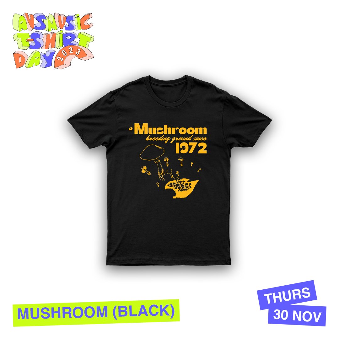 To celebrate 50 years of @MushroomGroup, we have an exclusive Mushroom tee available to pre-order for #ausmusictshirtday this year! Represent Mushrrom Group this Ausmusic T-Shirt day by pre-ordering your tee now here - ausmusictshirtday.org.au/premium-t-shir… #Mushroom50