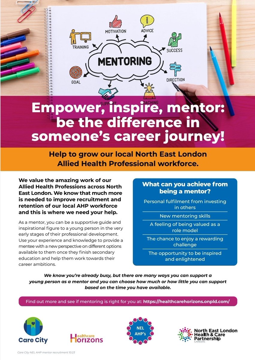 🌟 Calling #AHPs in North East London! 🌟 Are you an AHP looking to make an impact on the future generation? We're searching for AHP mentors to inspire secondary schl students to pursue careers in the field. 🤝 Ignite young minds. Learn more: t.ly/fyTIM