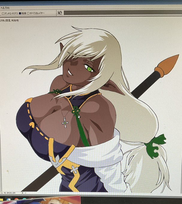 お肌の色、まだ赤味が強い気がするが最終テクに彩度を下げて調整しようかと。 