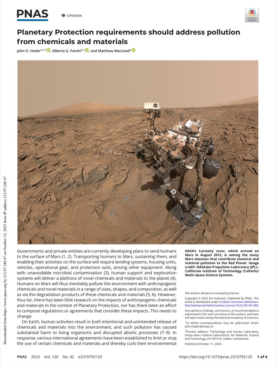 elvisgbxu's tweet photo. Check out this thought-provoking @PNASNews paper: "Planetary Protection should consider chemical and material pollution" by @John_D_Hader , Alberto G. Fairén, and Matthew MacLeod. 🌌🔬 Link:
https://t.co/5XM2gzco6J https://t.co/lDaHW3iDJ0