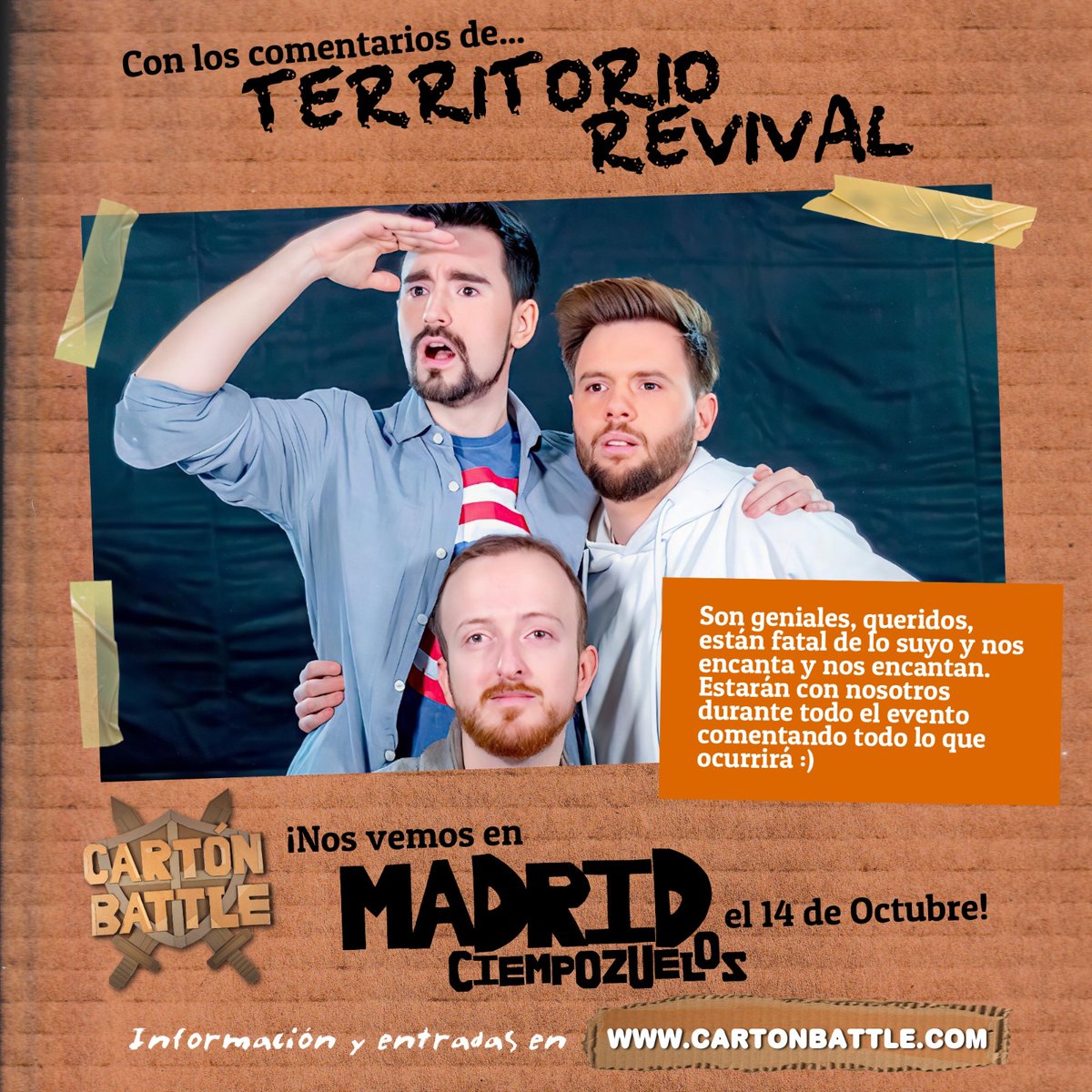 JordiCruzPerez's tweet photo. Mañana celebramos la primera @CartonBattle. Ya lo tenemos todo listo para liarla a cartonazos :)  Contaremos con @ClaudioSensasao y @AbiPower como capitanes de equipo y  comentaristas de lujo con @TerrRevival  
¡¡Venirseeee!!
Últimas entradas a la venta 👇
https://t.co/hEHjvrsMbc https://t.co/cPWaMDnDIq