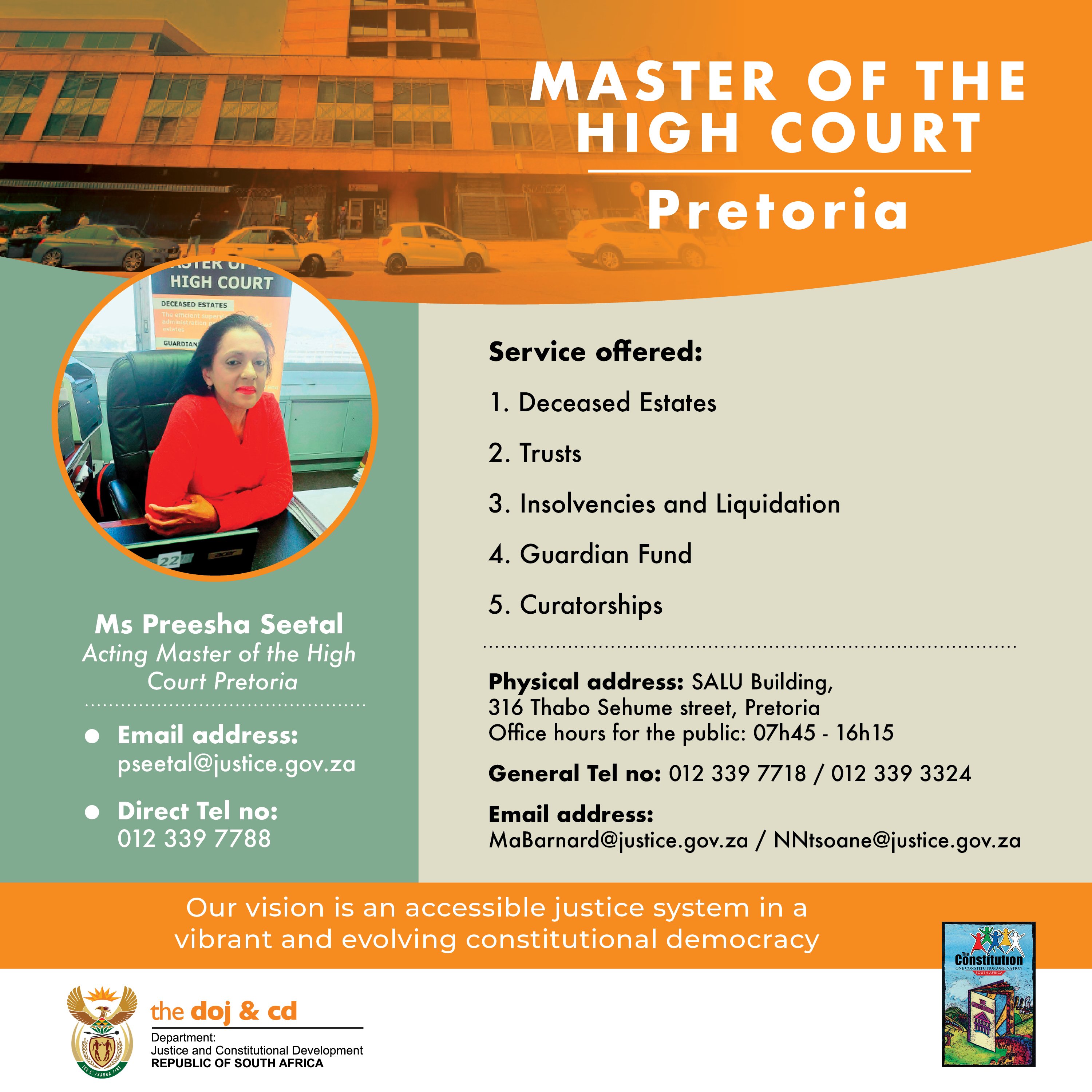 The DoJ CD on X Contact Details for Pretoria Master of the High Court. https t iwmN54Xfgg X