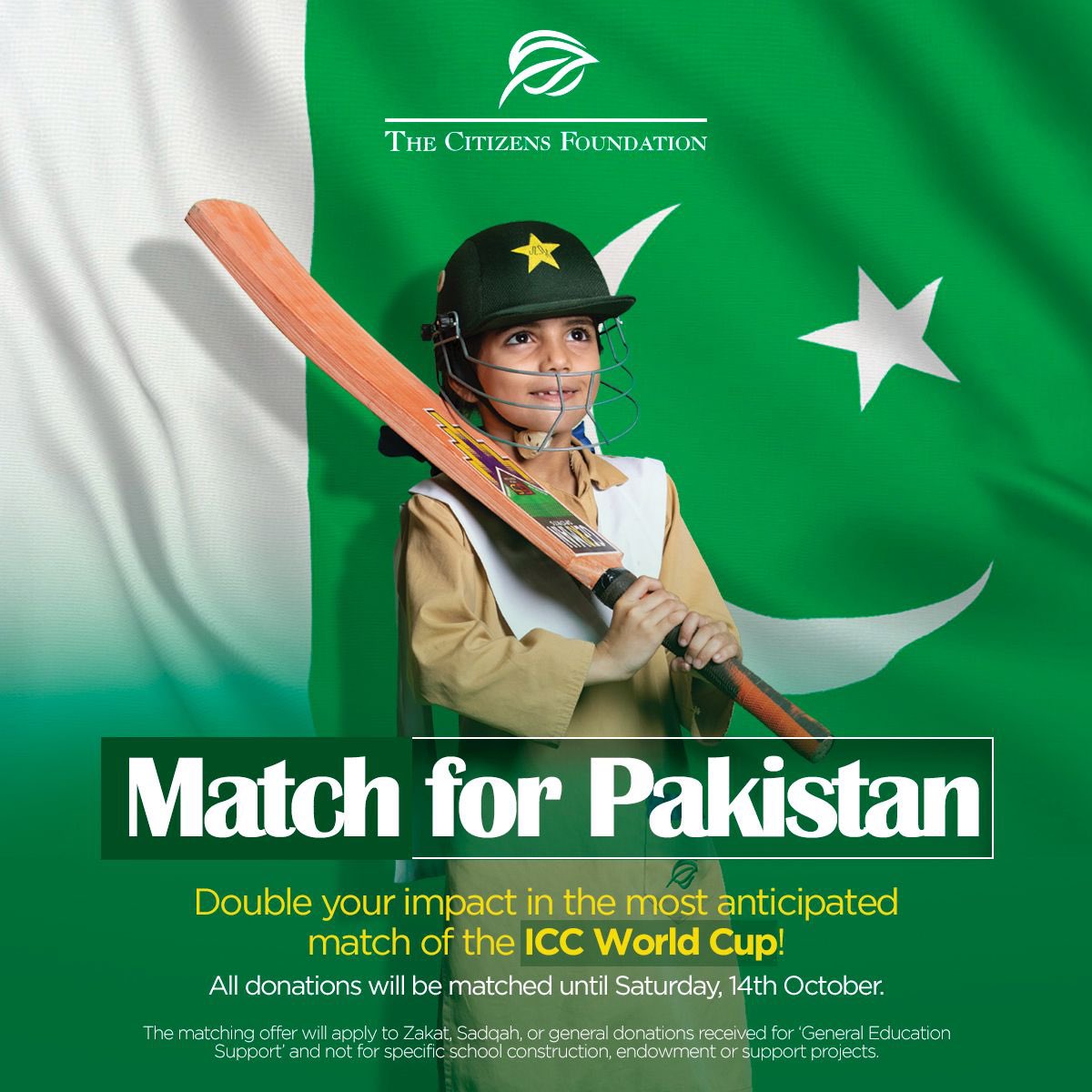 TCF_Rahbar's tweet photo. As the cricket fever sweeps the nation and Pakistan gears up for the most anticipated match of the ICC World Cup, we have some exciting news to share! A friend of TCF has stepped up to match all donations made to TCF until Pakistan's game ends on Saturday, 14th October! 🏏🇵🇰 📚 https://t.co/57C1n6R7Mh