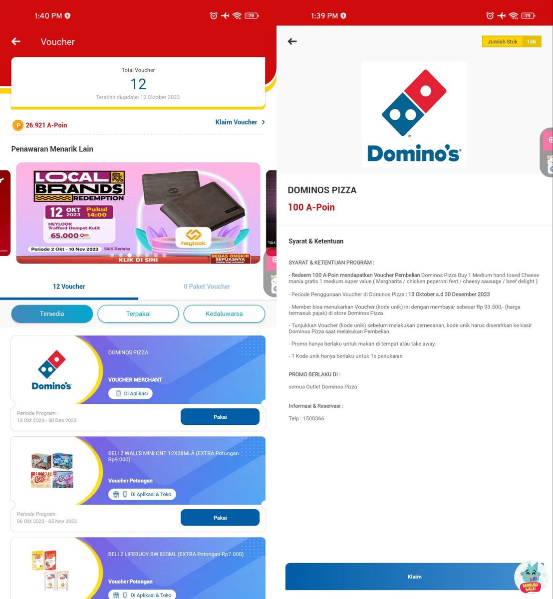 berburusales's tweet photo. Info voc b1g1 dominos

1. Ke bagian voucher di halaman alfagift
2. Klik 'klaim voucher'
3. Scroll terus, ada di bawah sendiri sebelum deretan voc yang habis
4. Nuker 100 poin (tadi stoknya tinggal 130an)
5. S&amp;K ada di pict kanan ya https://t.co/MQXeleFhNO