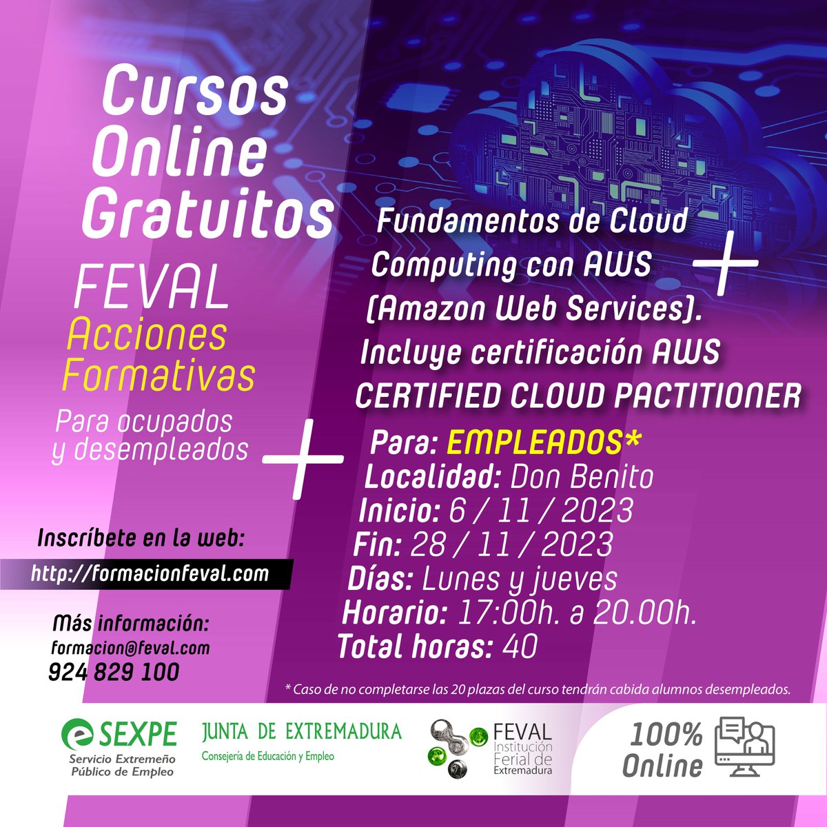 CentroFeval's tweet photo. 📢Curso Fundamentos de Cloud Computing con AWS (Amazon Web Services). Incluye Certificación AWS CERTIFIED CLOUD PACTITIONER📷
 info https://t.co/7E12WiaQ45
#cursos #formacion #formaciononline #formaciongratis #formacionenExtremadura #Extremadura #CentroTecnológicoFeval #Cloud https://t.co/XcQfHb0Uu4