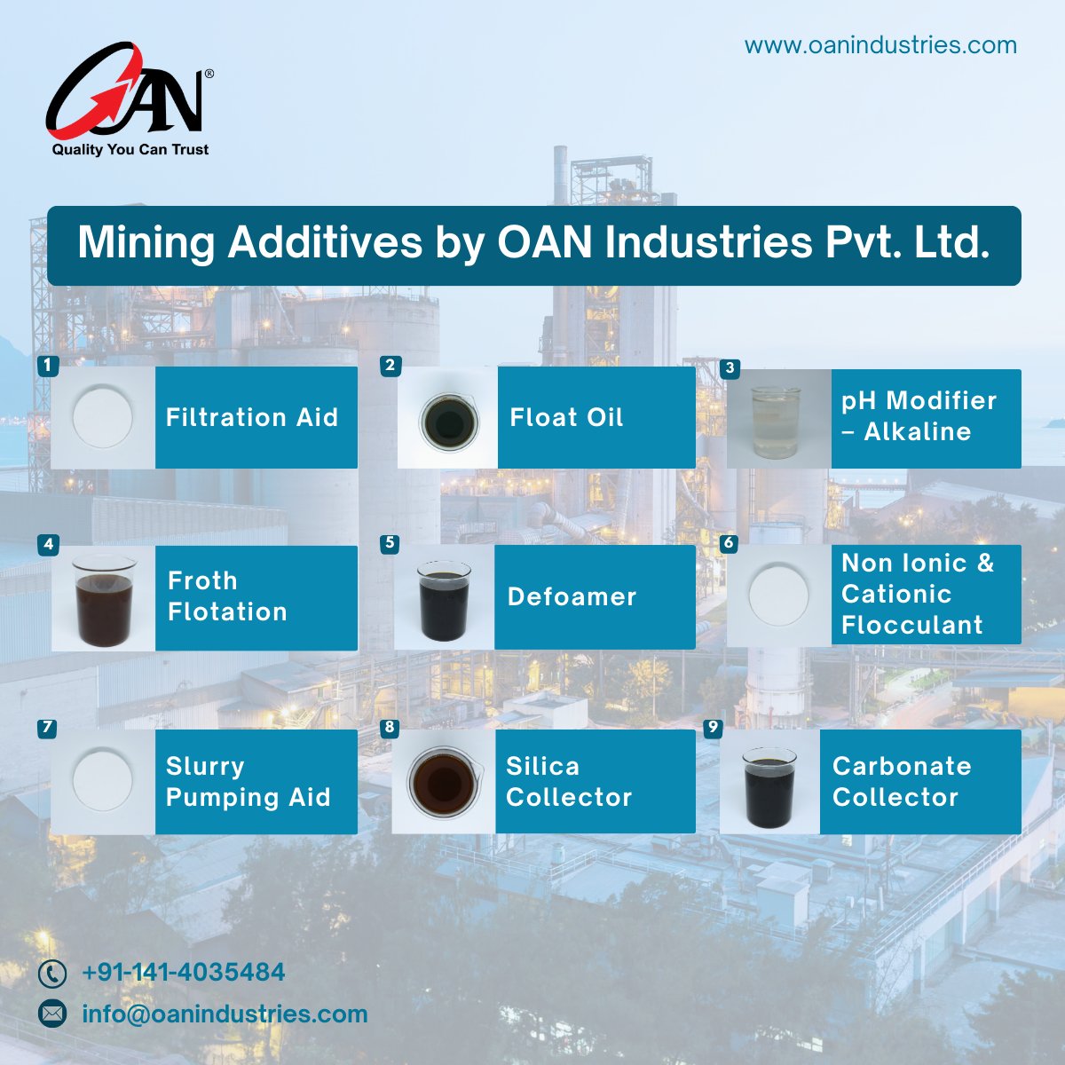 oanindustries's tweet photo. Enhance & Elevate Your Mining Operations with OAN Industries Pvt Ltd's Advanced Additives
#miningadditives #flocculants #nonionicflocculants #cationicflocculant #defoamer #antifoamingagent #frothflotation #collectors #carbonatecollector #silicacollector #phmodifier #alkaline https://t.co/gUHvOa8PNX