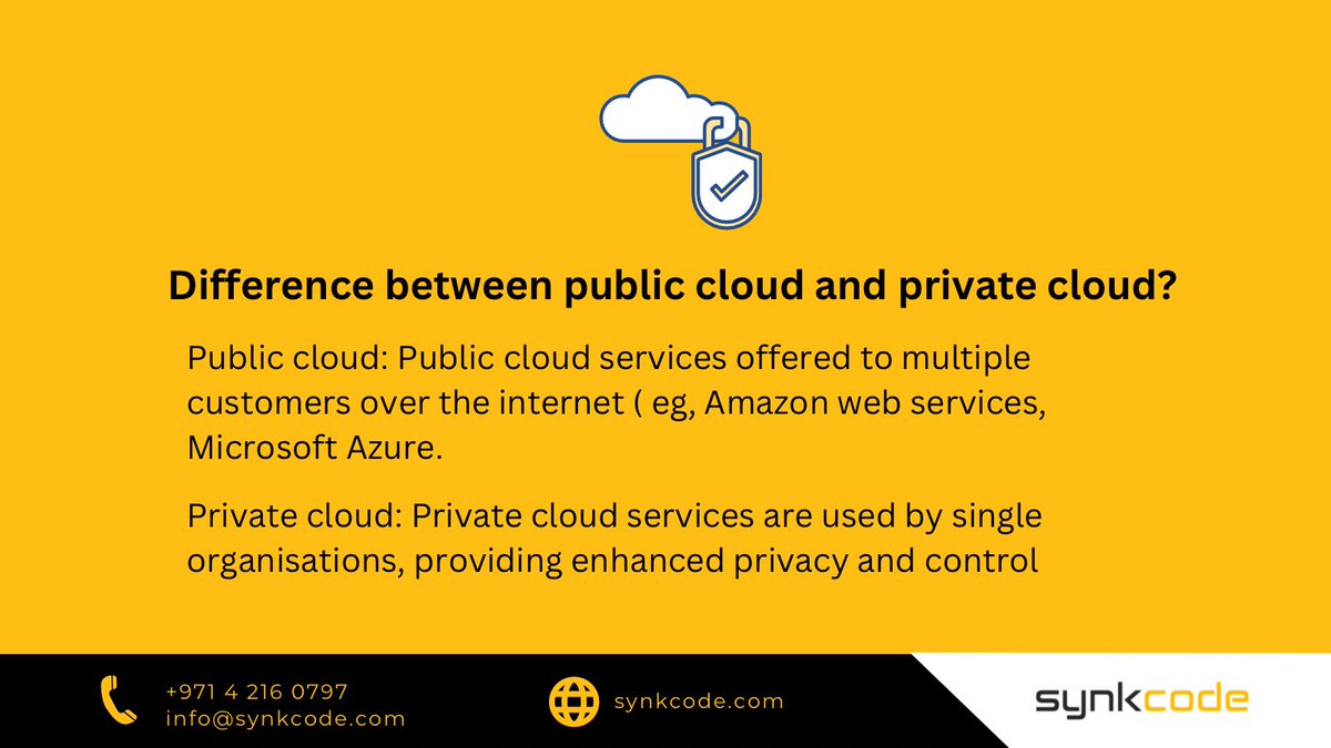 synkcode's tweet image. Difference between public cloud and private cloud: 

#publiccloud #privatecloud