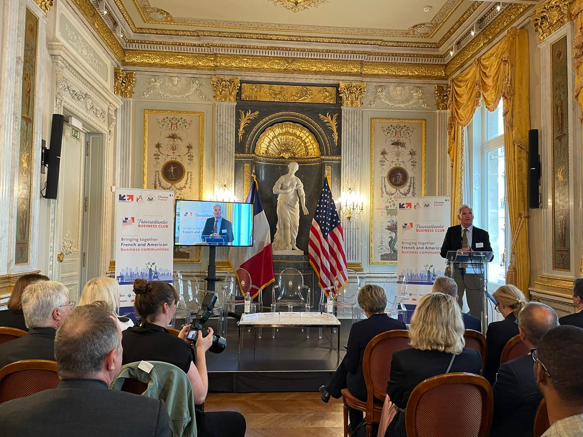 amchamfrance's tweet photo. #TransatlanticBusinessClub2023 "Cette année, 13 Milliards d’euros d’investissements en France ont été annoncés dans le cadre du sommet Choose France. La moitié de ces investissements proviennent d’entreprises US". Pascal Cagni, Président de Business France @BF_TFI https://t.co/Oo60Ti5W7g