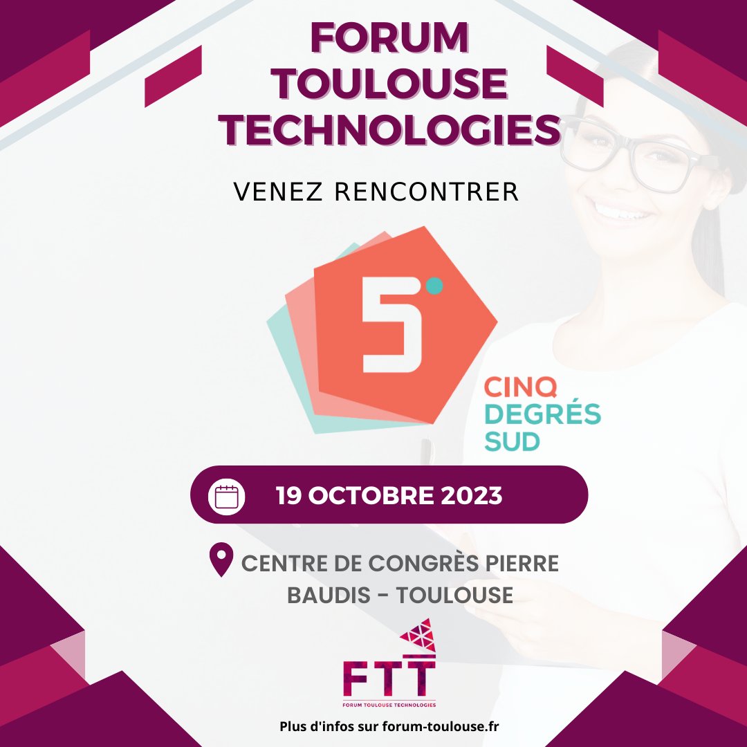 🌟 En quête de stages, d'alternances ou d'emplois passionnants? 🚀

🗓️ Inscrivez-vous dès maintenant au Forum Toulouse Technologies et boostez vos chances avec 5 Degrés Sud et 60 autres entreprises. 🔥

📍Rejoignez-nous ici 👉 bit.ly/ftt23 💼✨
